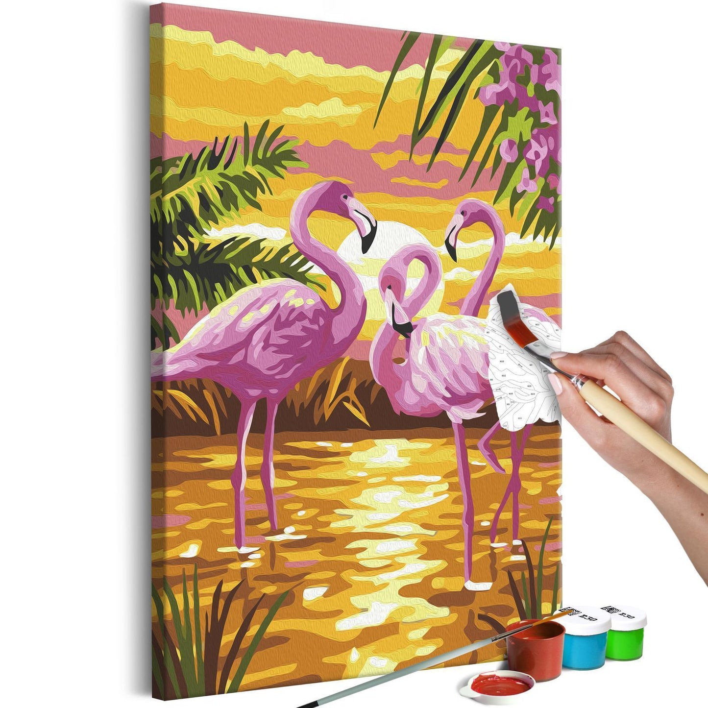 DIY painting on canvas - Flamingo Family 