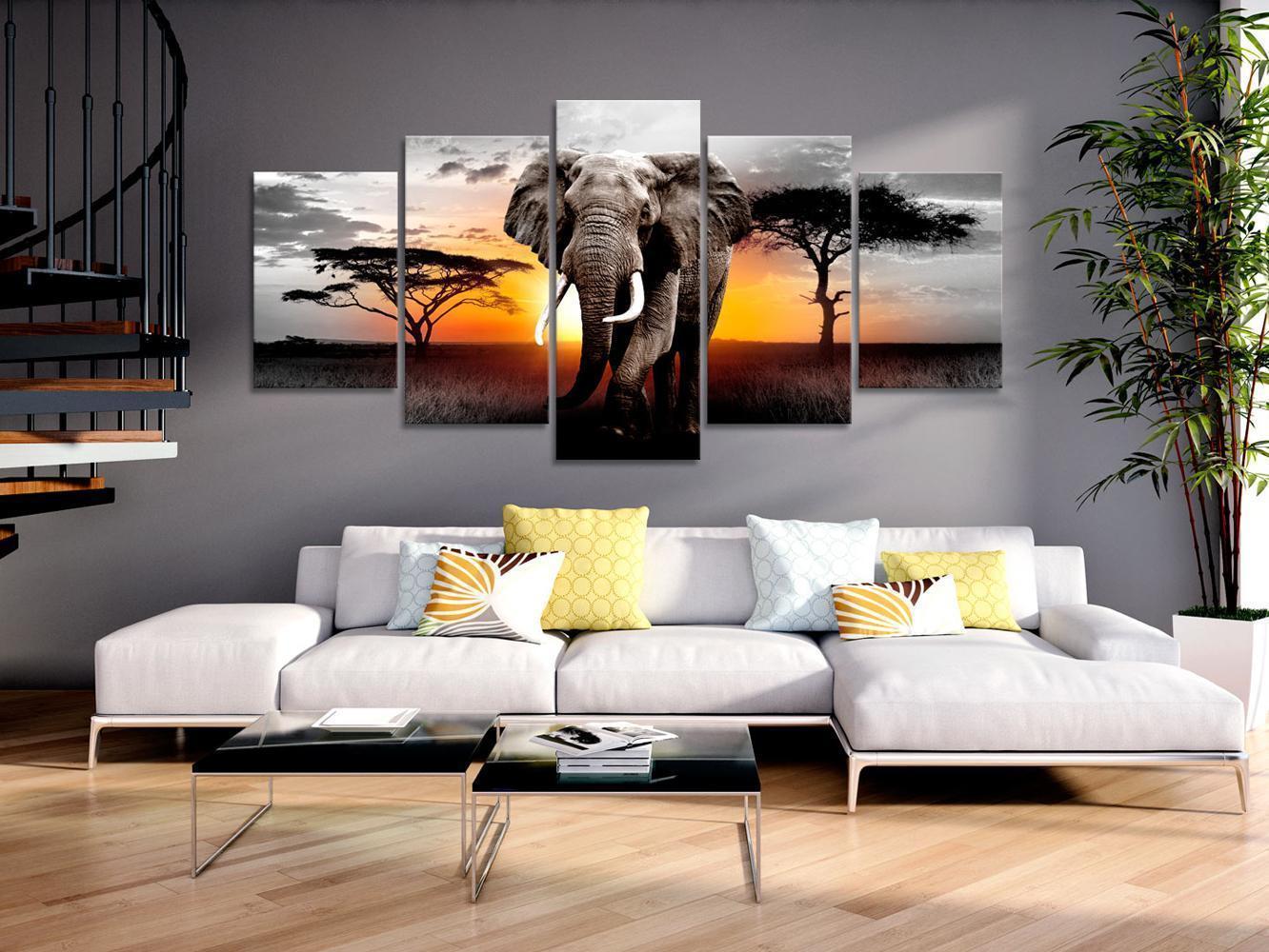 Gemälde - Elefant bei Sonnenuntergang