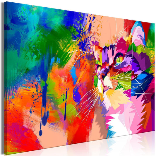 Schilderij - Colourful Cat (1 Part) Wide