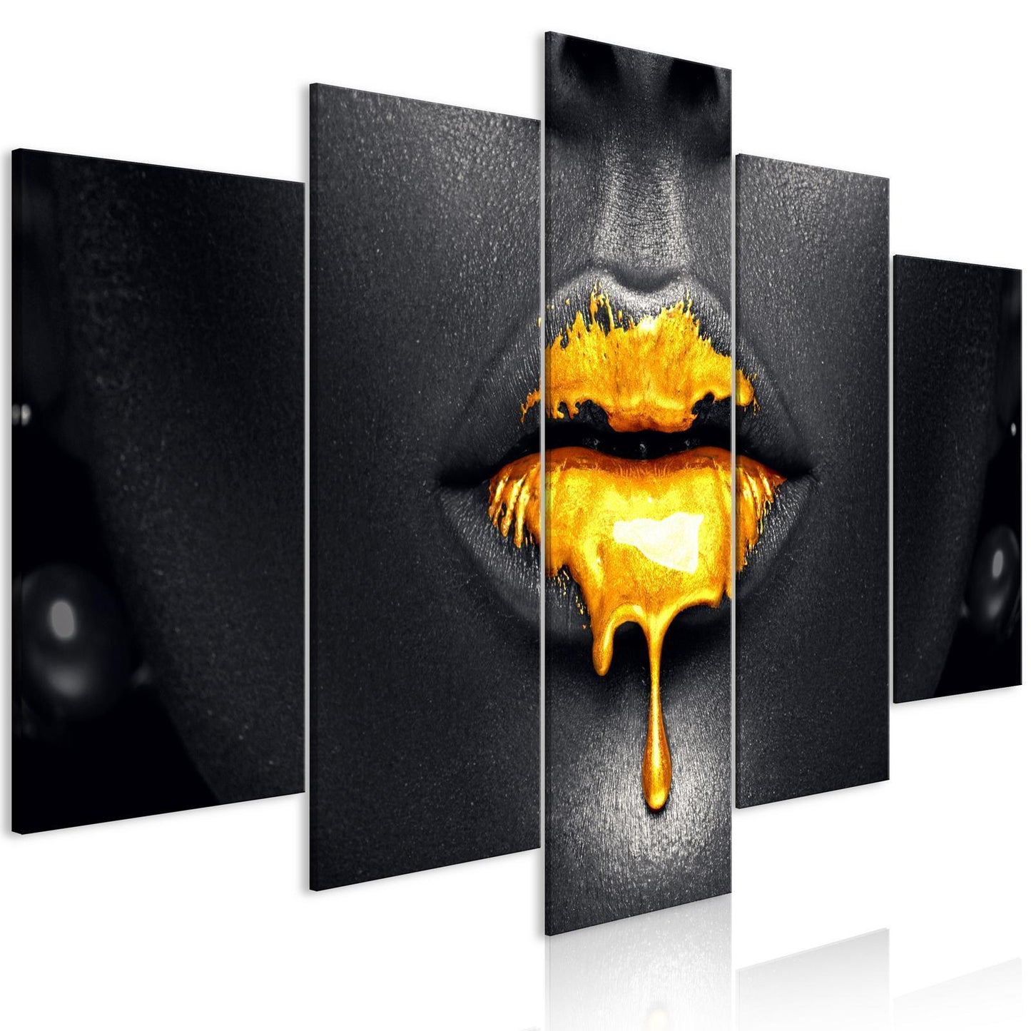 Painting - Gold Lips (5 Parts) Wide