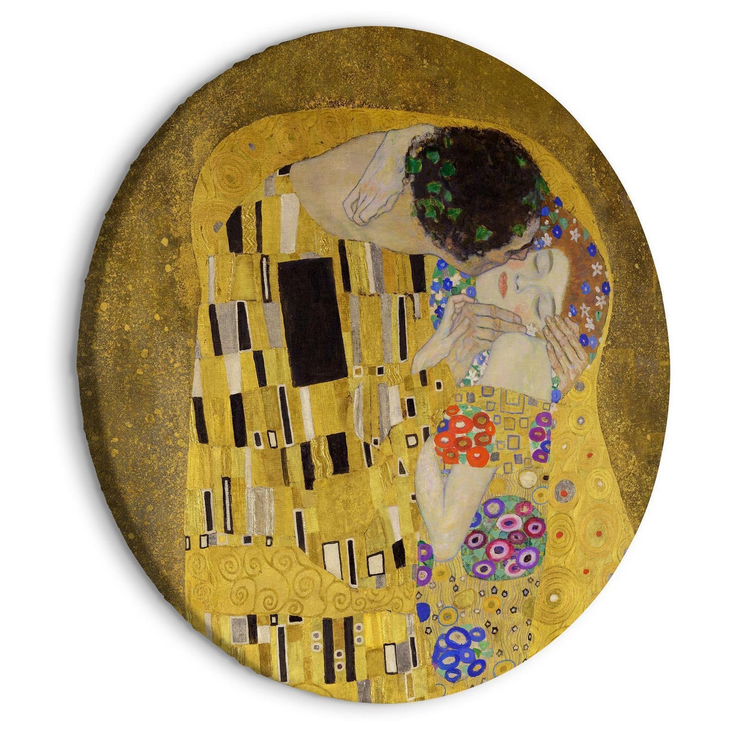 Rond schilderij - Kiss - Gustav Klimt - A Couple in Love in a Passionate Embrace
