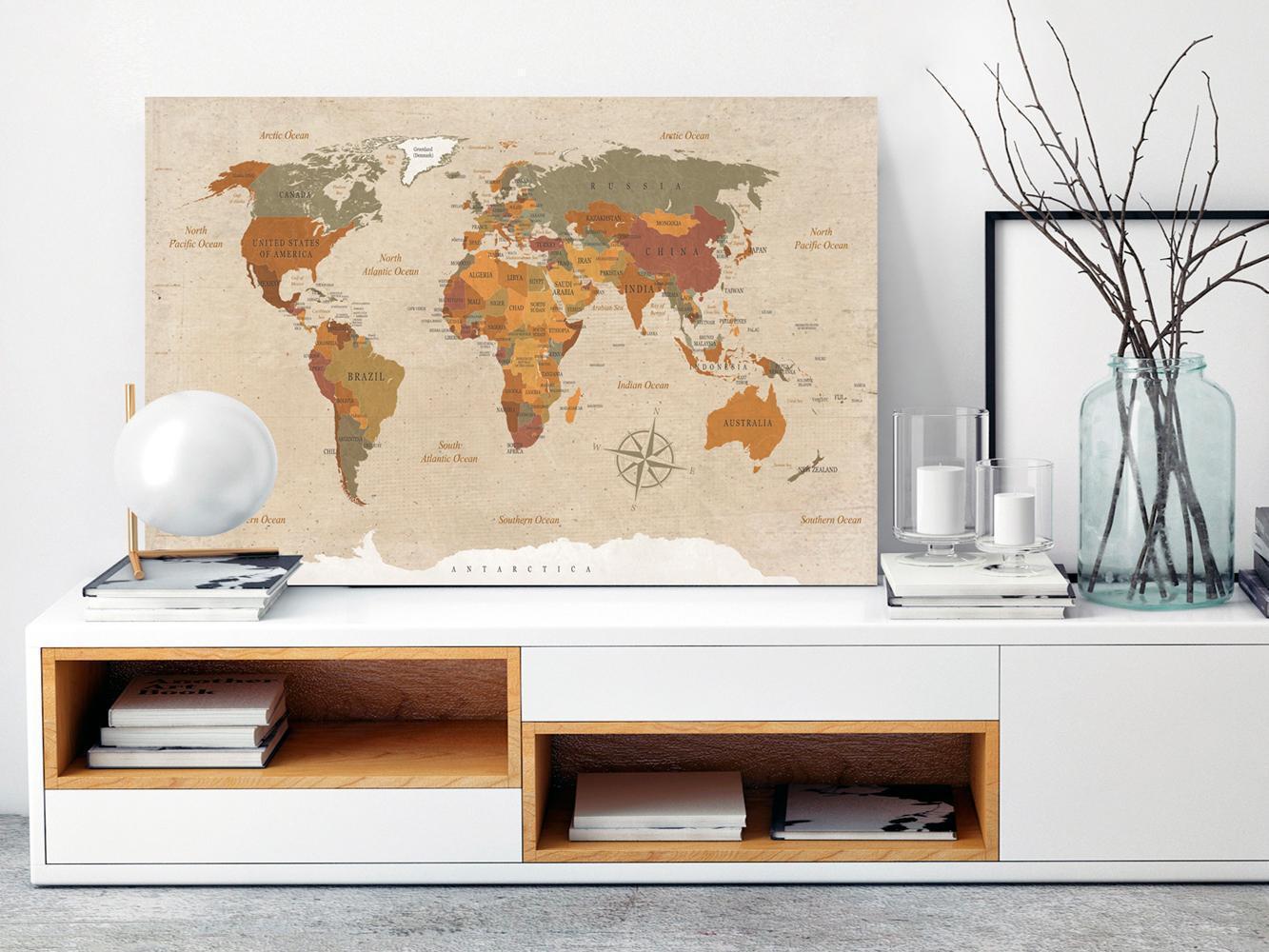 Schilderij - World Map: Beige Chic