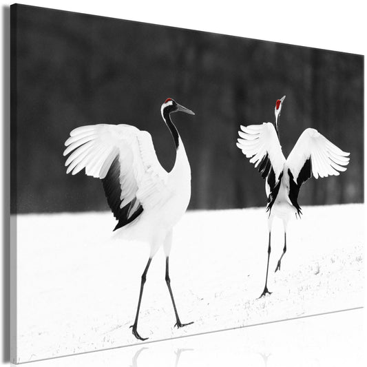 Schilderij - Dancing Cranes (1 Part) Wide