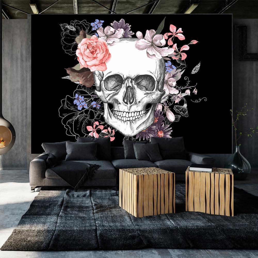 Fotobehang - Skull and Flowers