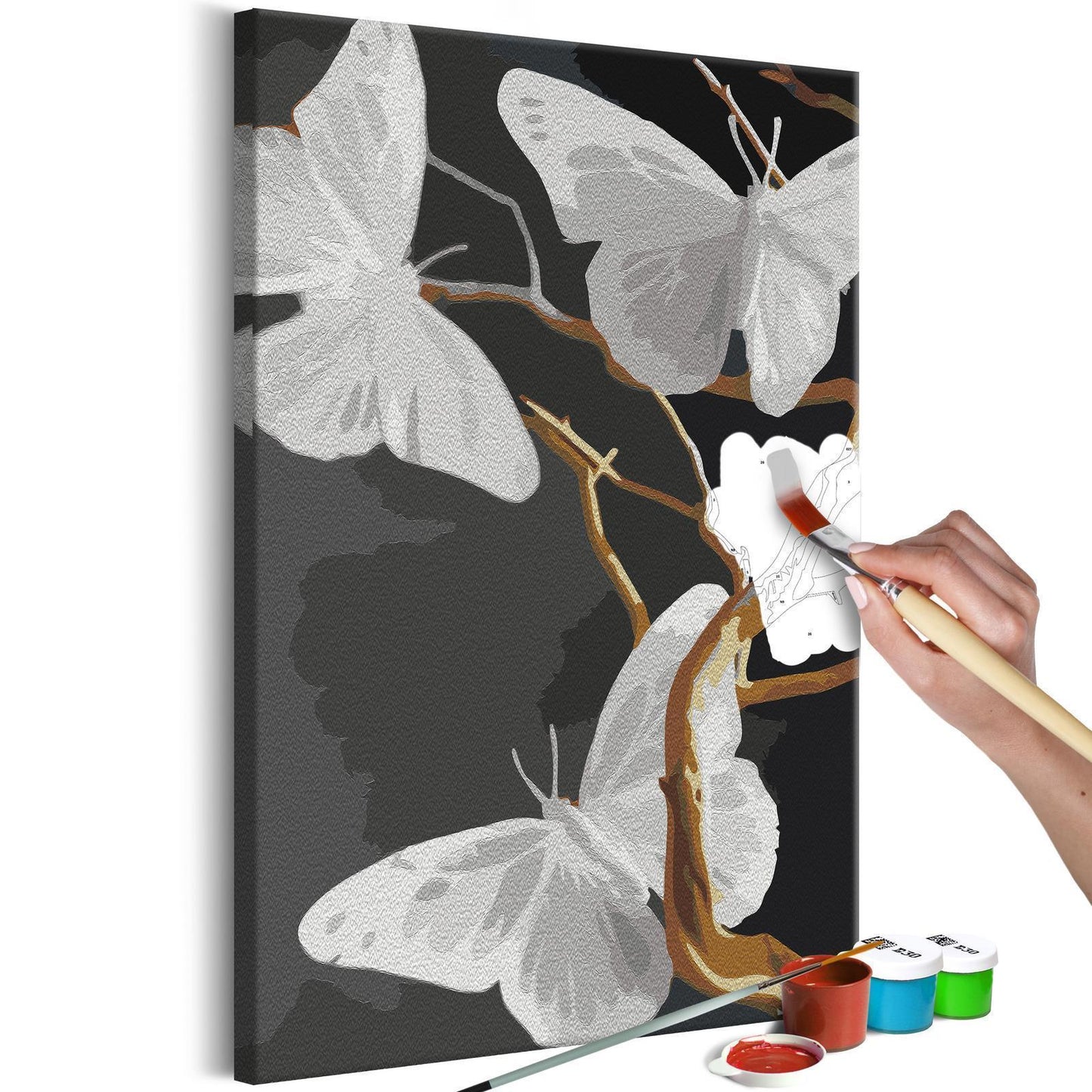 DIY-Leinwandgemälde – Schmetterlinge auf einem Zweig 