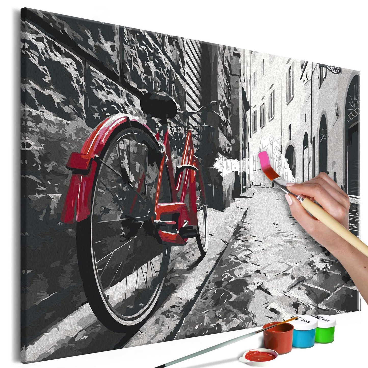 DIY-Gemälde auf Leinwand – Rotes Fahrrad 
