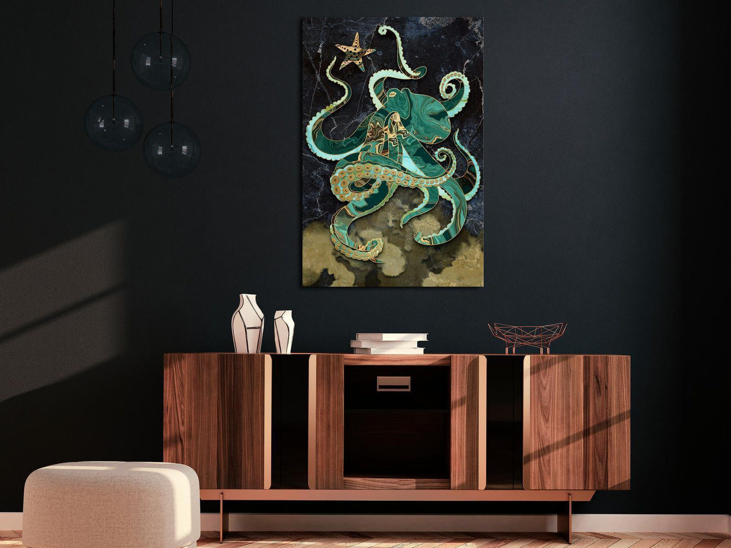Schilderij - Marble Octopus (1 Part) Vertical