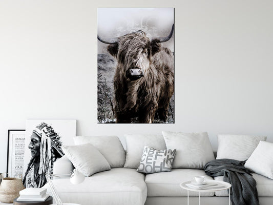Schilderij - Highland Cow in Sepia