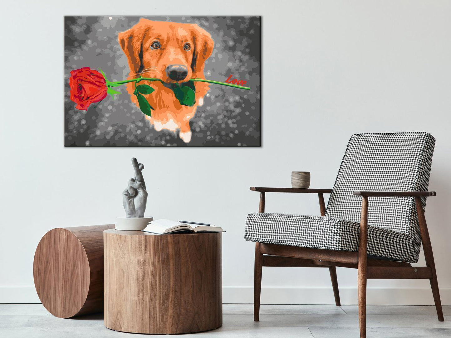 Doe-het-zelf op canvas schilderen - Dog With Rose
