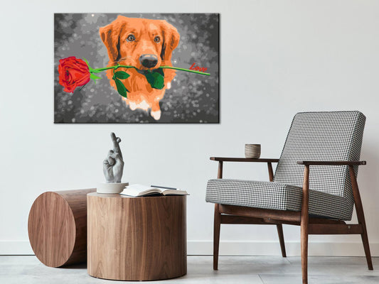 DIY-Leinwandgemälde – Hund mit Rose 