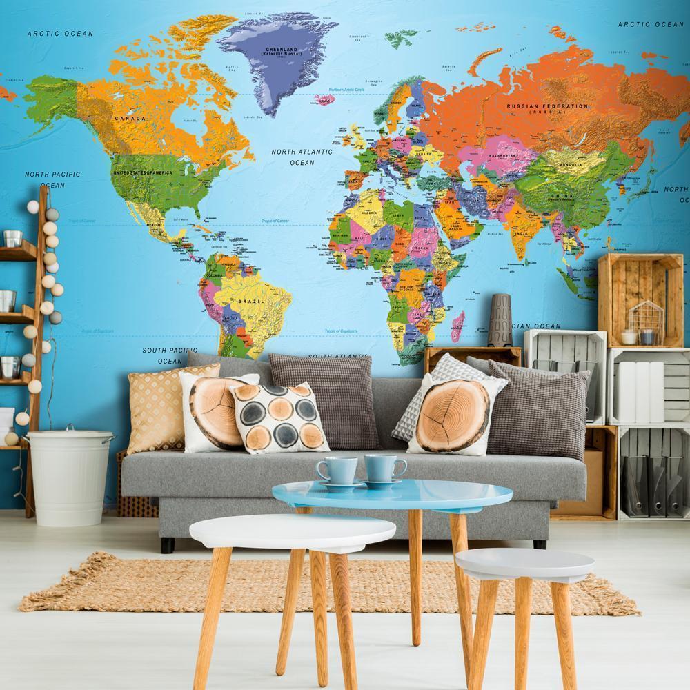 Selbstklebende Fototapete - Weltkarte: Bunte Geographie