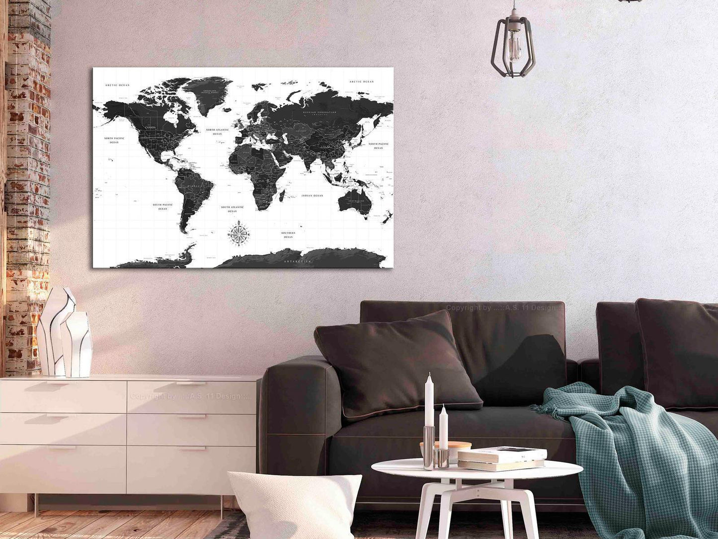 Painting - Black and White Map (1 Part) Wide