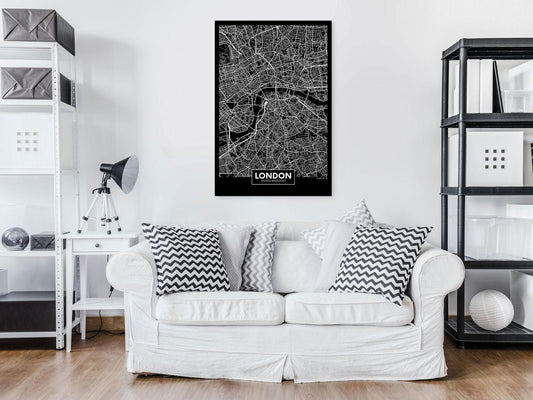 Schilderij - Dark Map of London (1 Part) Vertical