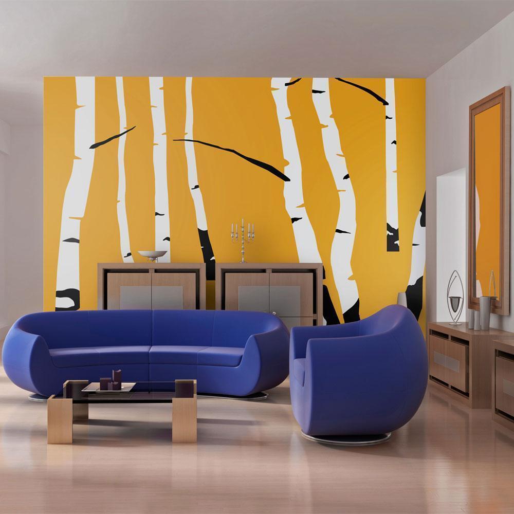 Wall Mural - Birches on the orange background