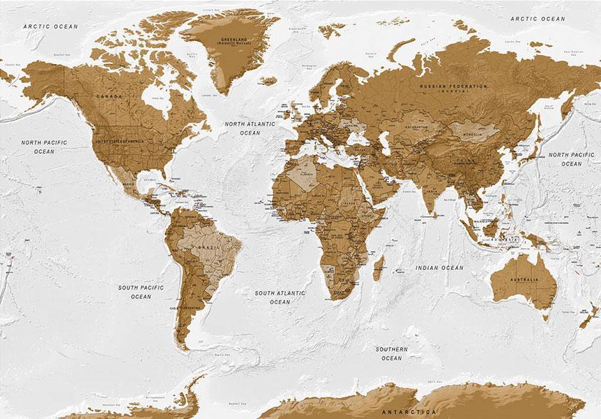 Selbstklebende Fototapete - Weltkarte: Weiße Ozeane