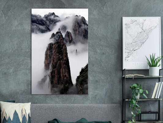 Gemälde - Hohe Berge im Nebel (1-teilig) - Wolkenlandschaft inmitten von Felsen
