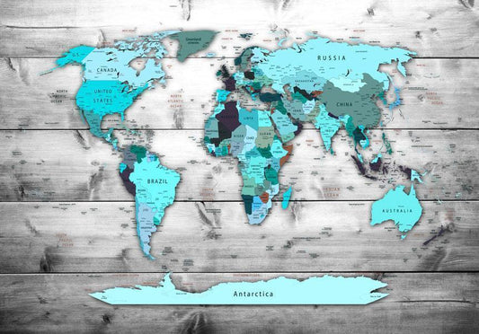 Fototapete - Weltkarte: Blaue Kontinente