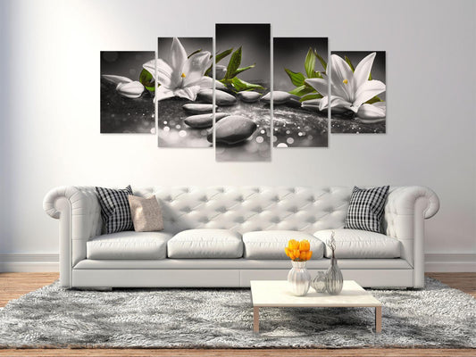 Painting - Lilies and Stones (5 Parts) Wide Grey