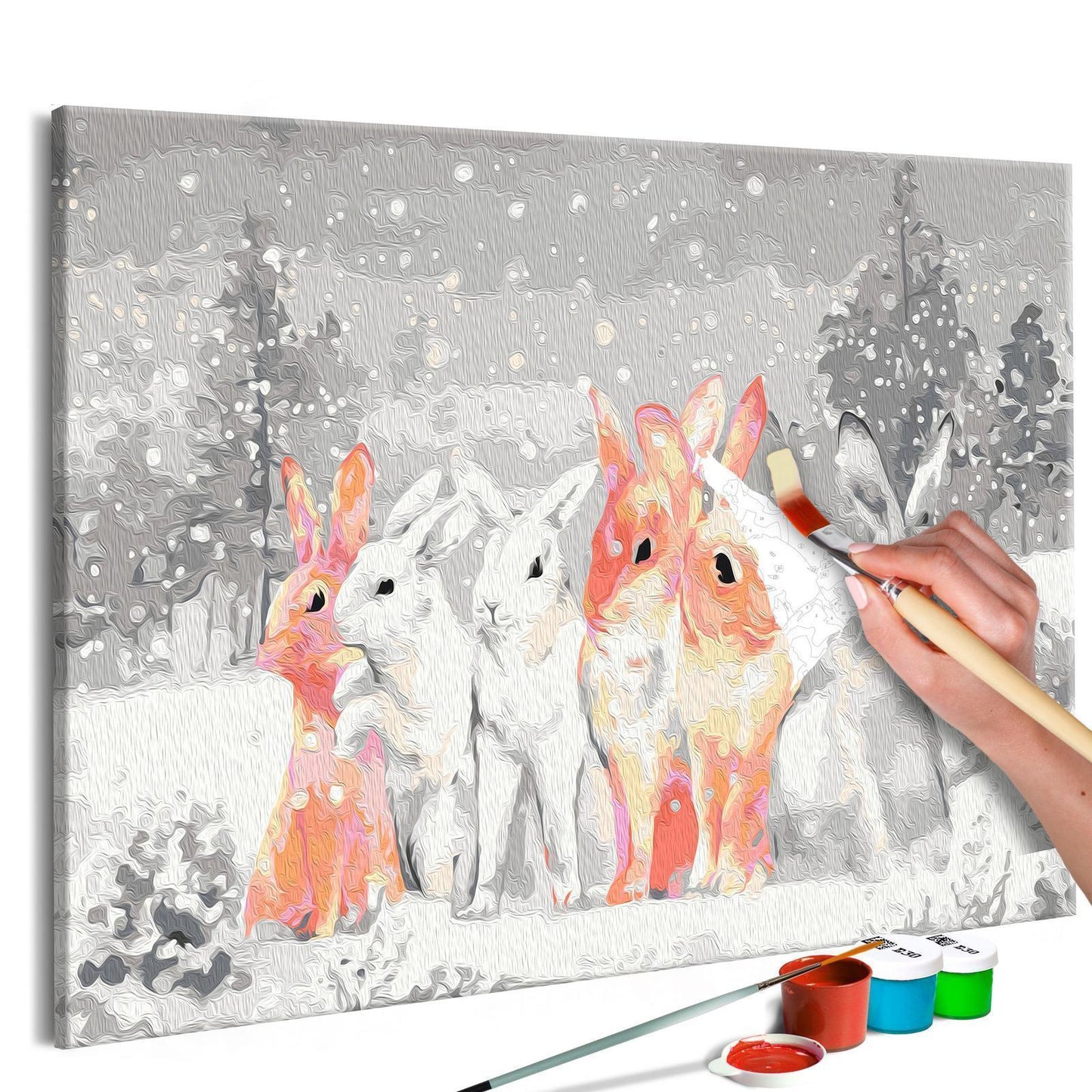 Doe-het-zelf op canvas schilderen - Winter Bunnies