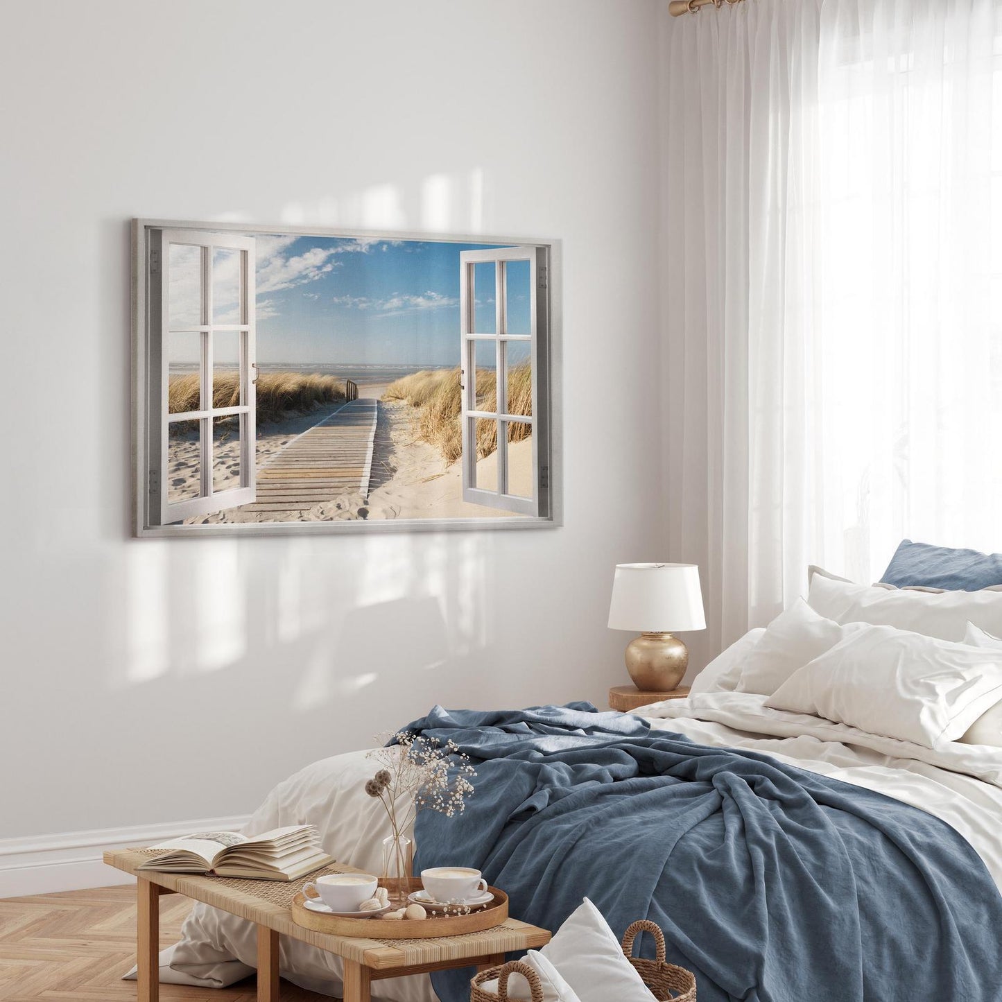 Schilderij - Window: View of the Beach