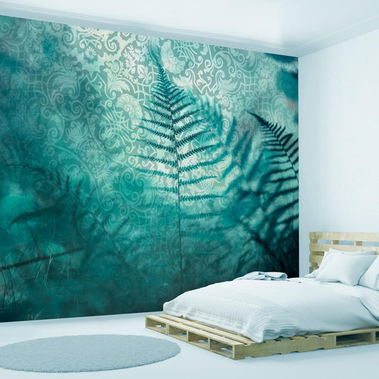 Fotobehang - In a forest retreat - abstract composition with ferns and patterns
