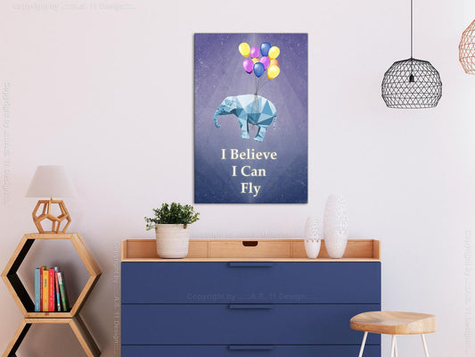 Gemälde – Worte der Inspiration (1-teilig) – Elefant mit Luftballons und Motivationstext