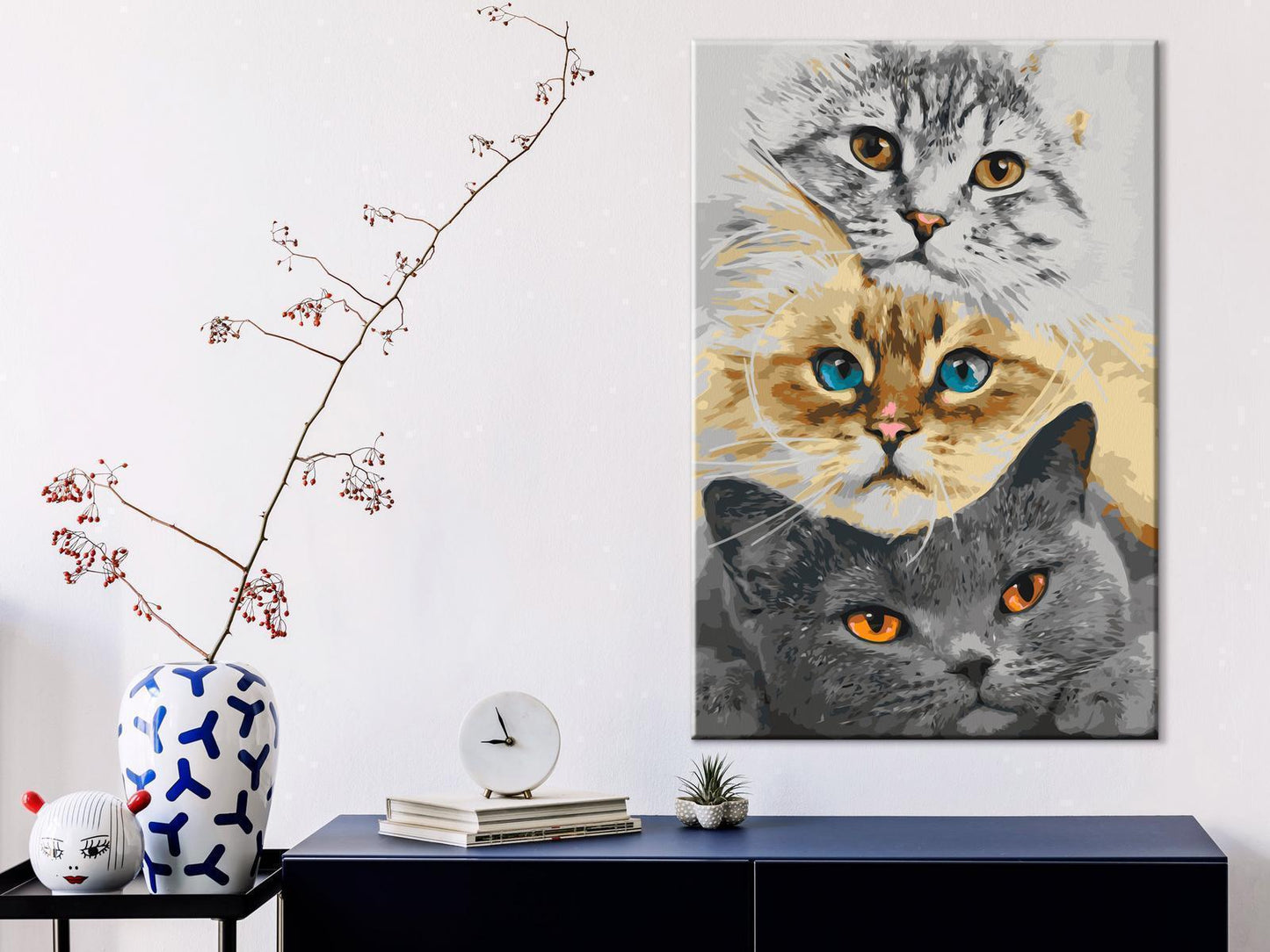 DIY-Malerei auf Leinwand – Katzentrio 