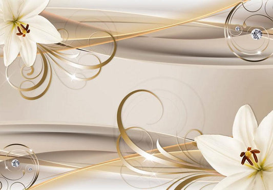 Selbstklebende Fototapete - Lilien und die goldenen Spiralen