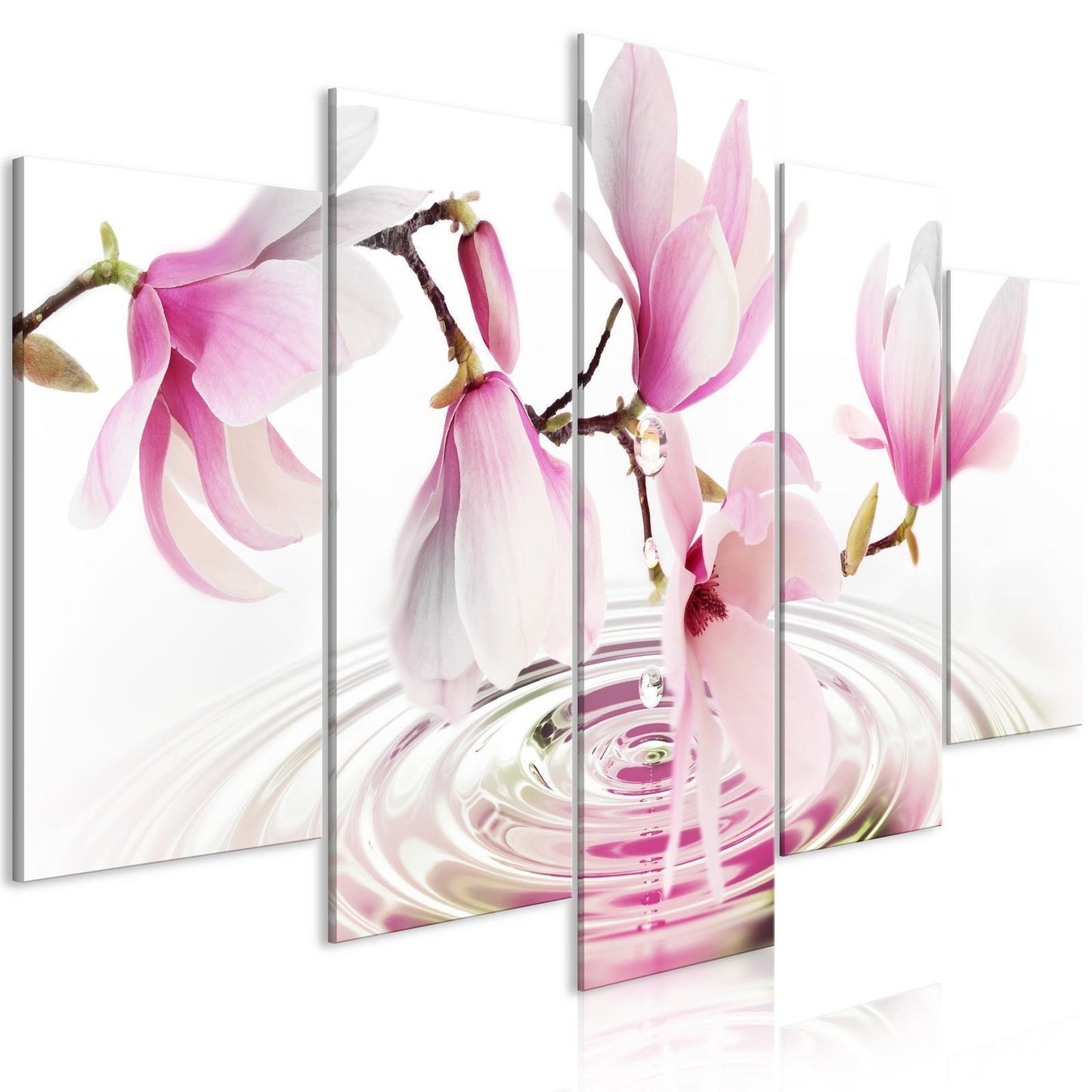 Gemälde - Magnolien über Wasser (5 Teile) Wide Pink
