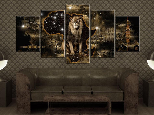 Gemälde - Goldener Löwe (5 Teile) breit