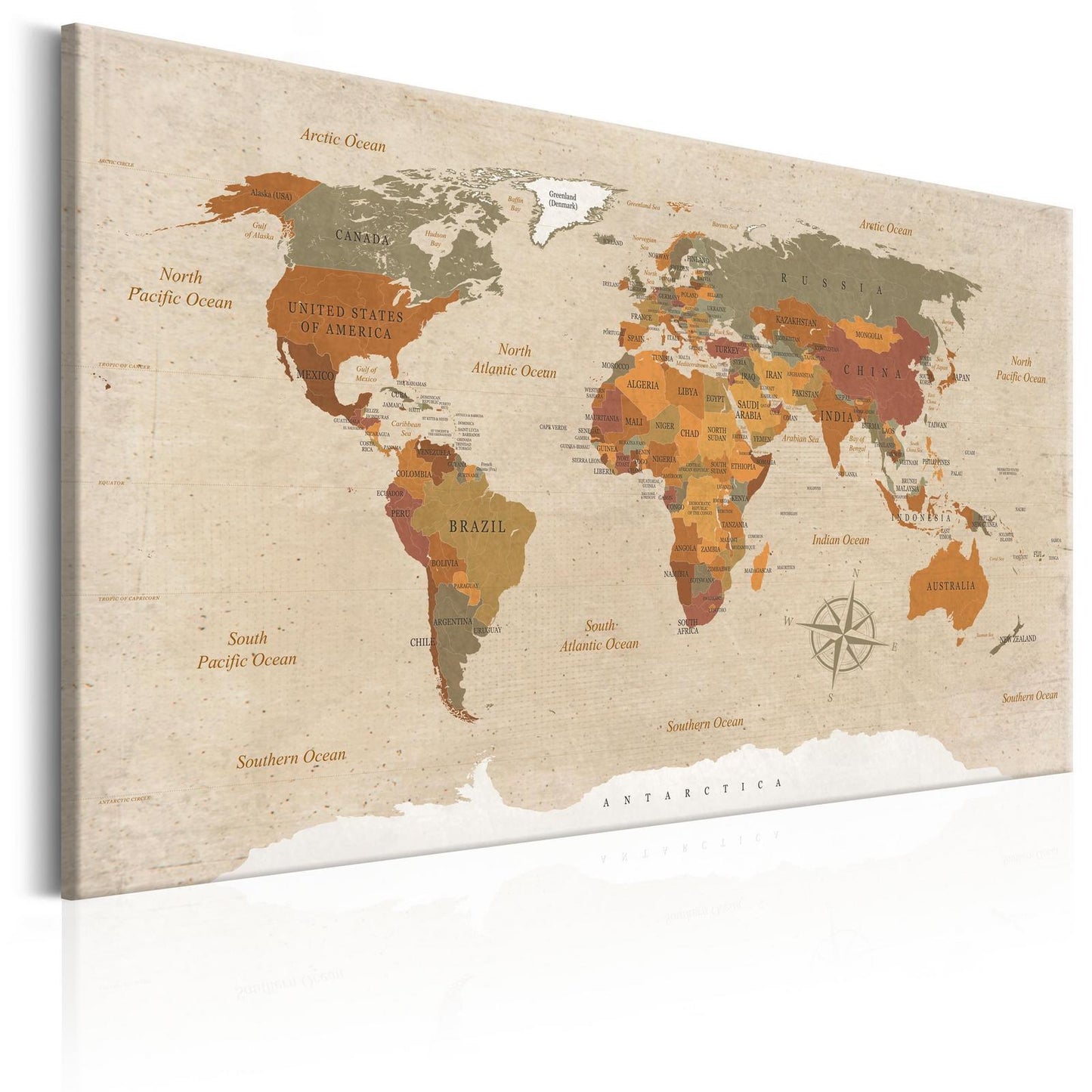 Painting - World Map: Beige Chic