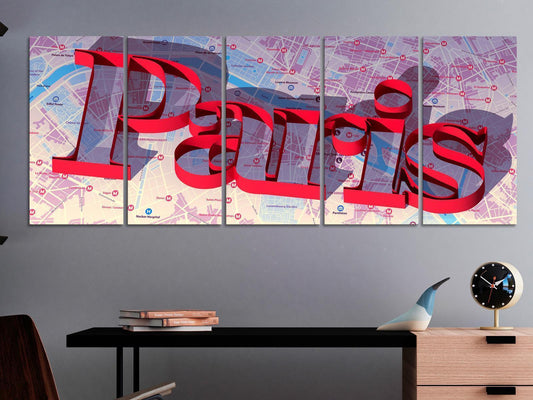 Schilderij - Red Paris (5 Parts) Narrow