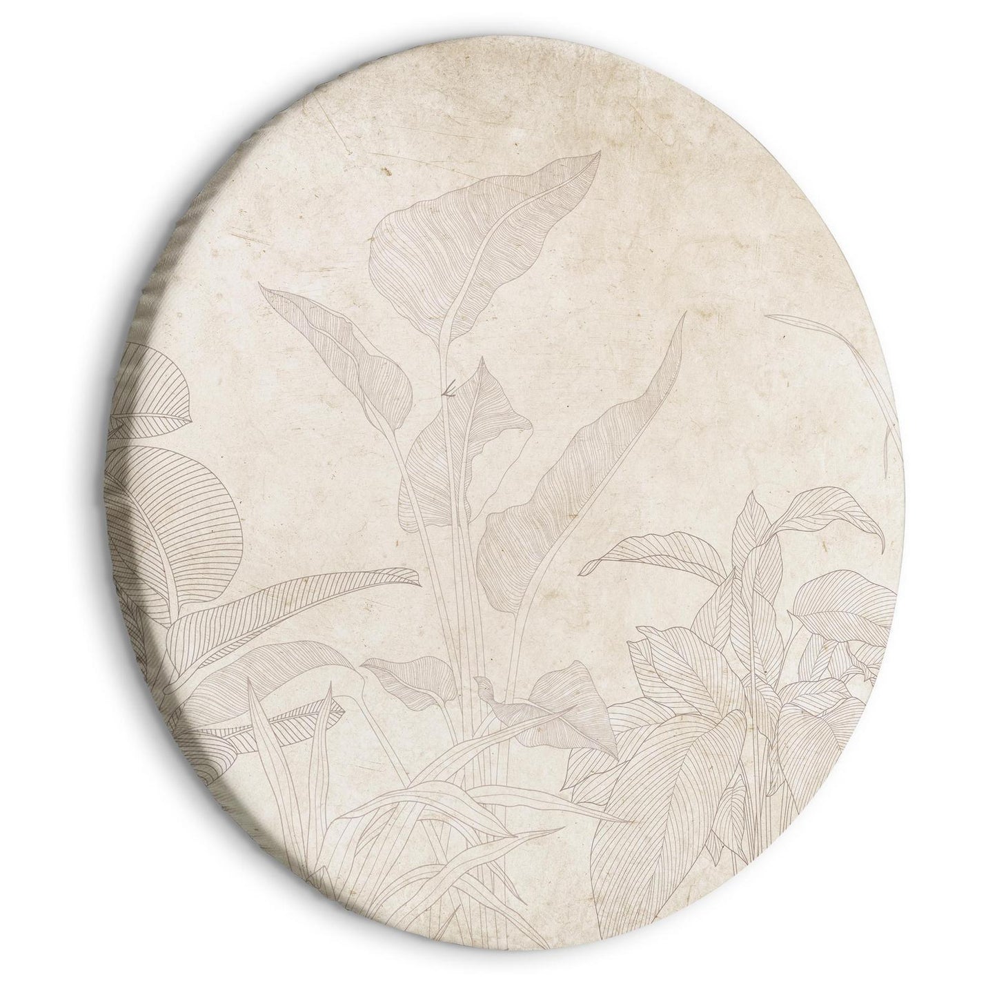 Rond schilderij - Muted exotic greenery - Delicate outlines of tropical shrubs on beige and sand background/Subtle exotic plants