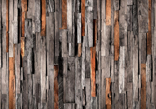 Selbstklebende Fototapete - Holzvorhang (Grau und Braun)