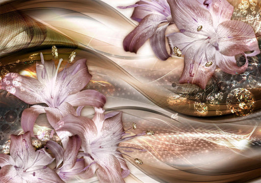 Selbstklebende Fototapete - Lilies on the Wave (Braun)