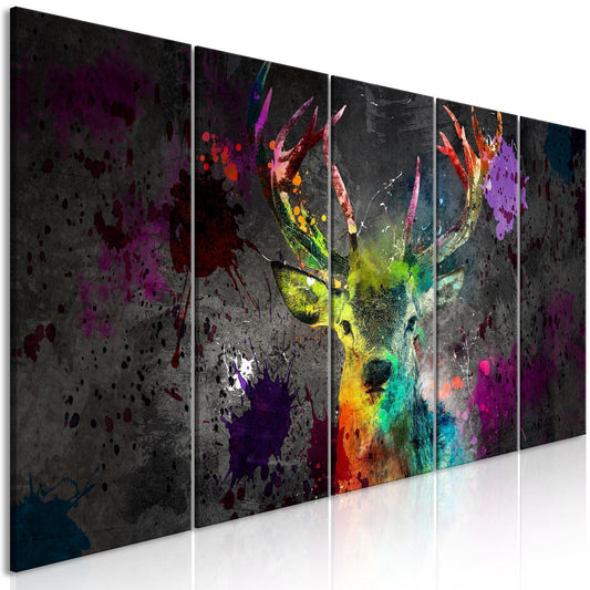 Schilderij - Rainbow Deer (5 Parts) Narrow