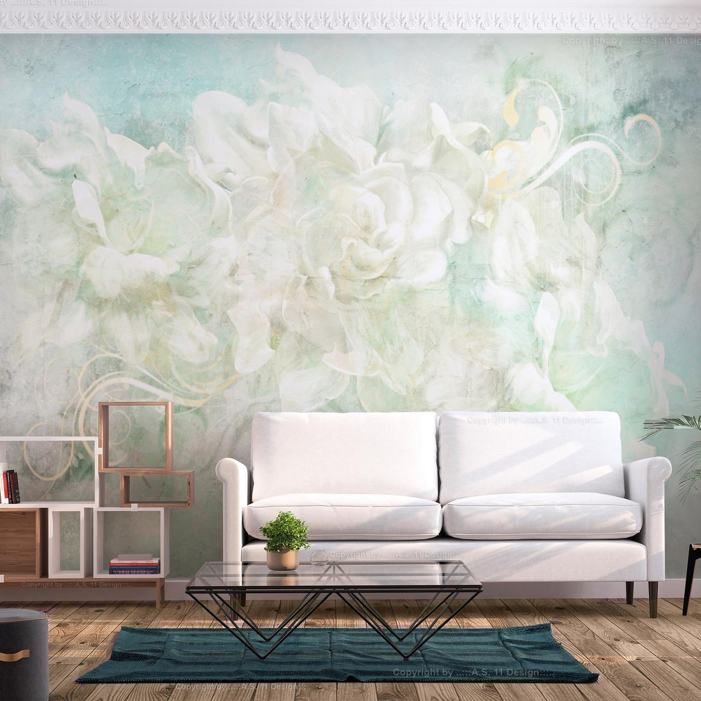 Fotobehang - Blossoming among pastels - abstract with floral motif and patterns