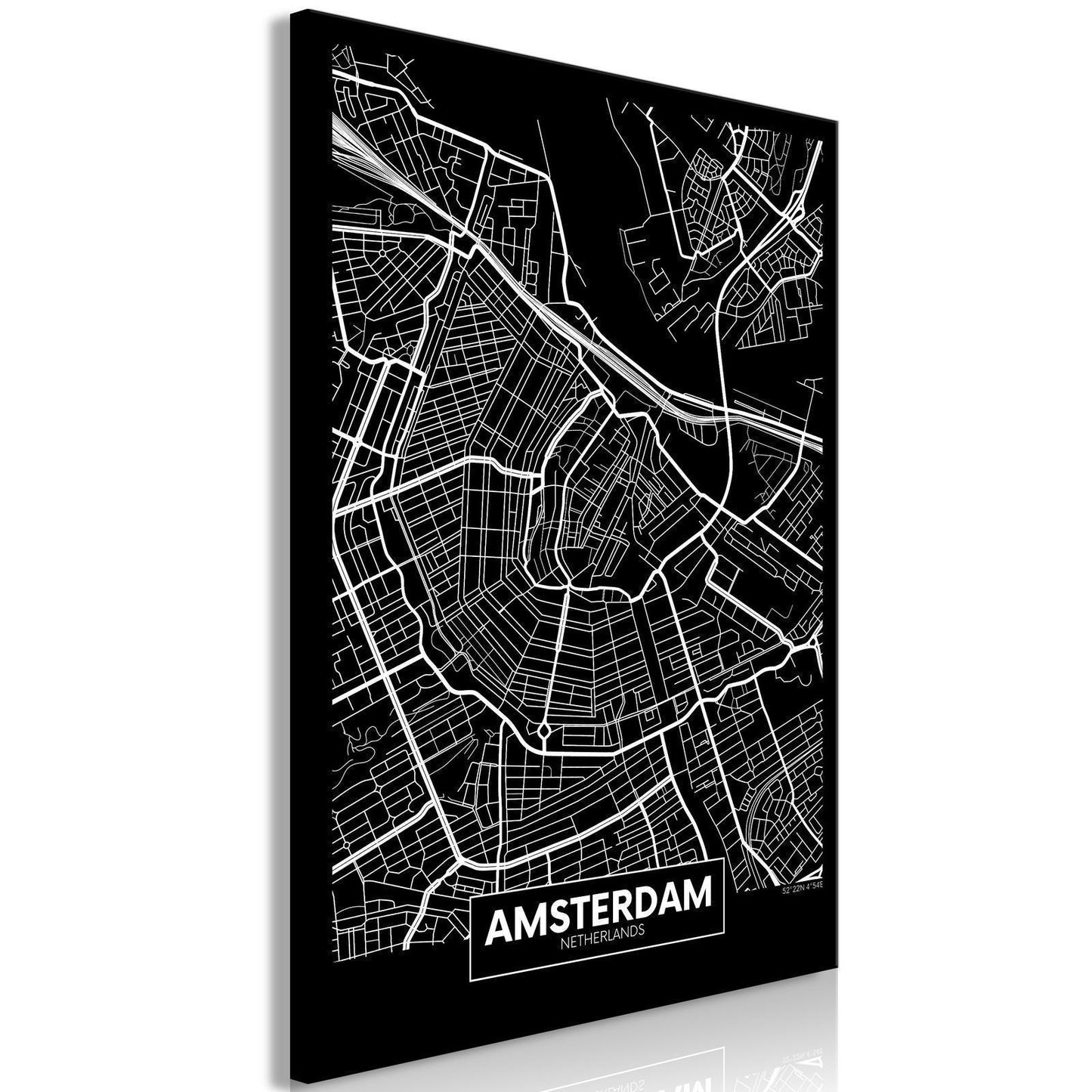 Schilderij - Dark Map of Amsterdam (1 Part) Vertical