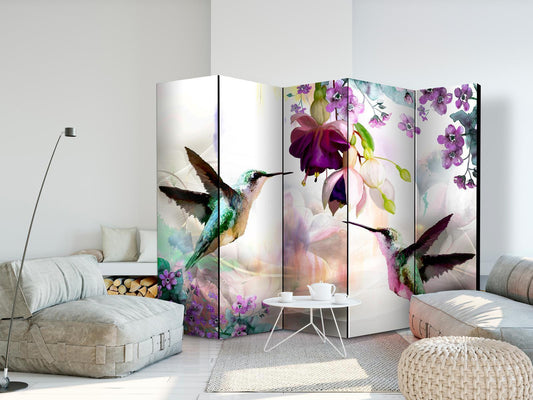 Folding Screen - Hummingbirds and Flowers II [Room Dividers] 