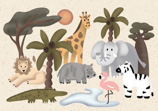Fotobehang - Children's Africa - Animals With Simple Shapes