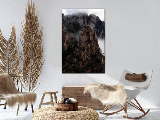 Gemälde - Herz der Berglandschaft (1-teilig) - Wolken inmitten von Felsen