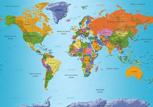 Selbstklebende Fototapete - Weltkarte: Bunte Geographie