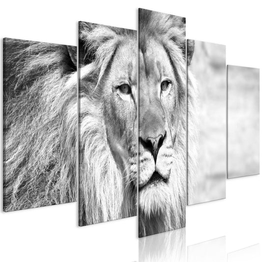 Schilderij - The King of Beasts (5 Parts) Wide Black and White
