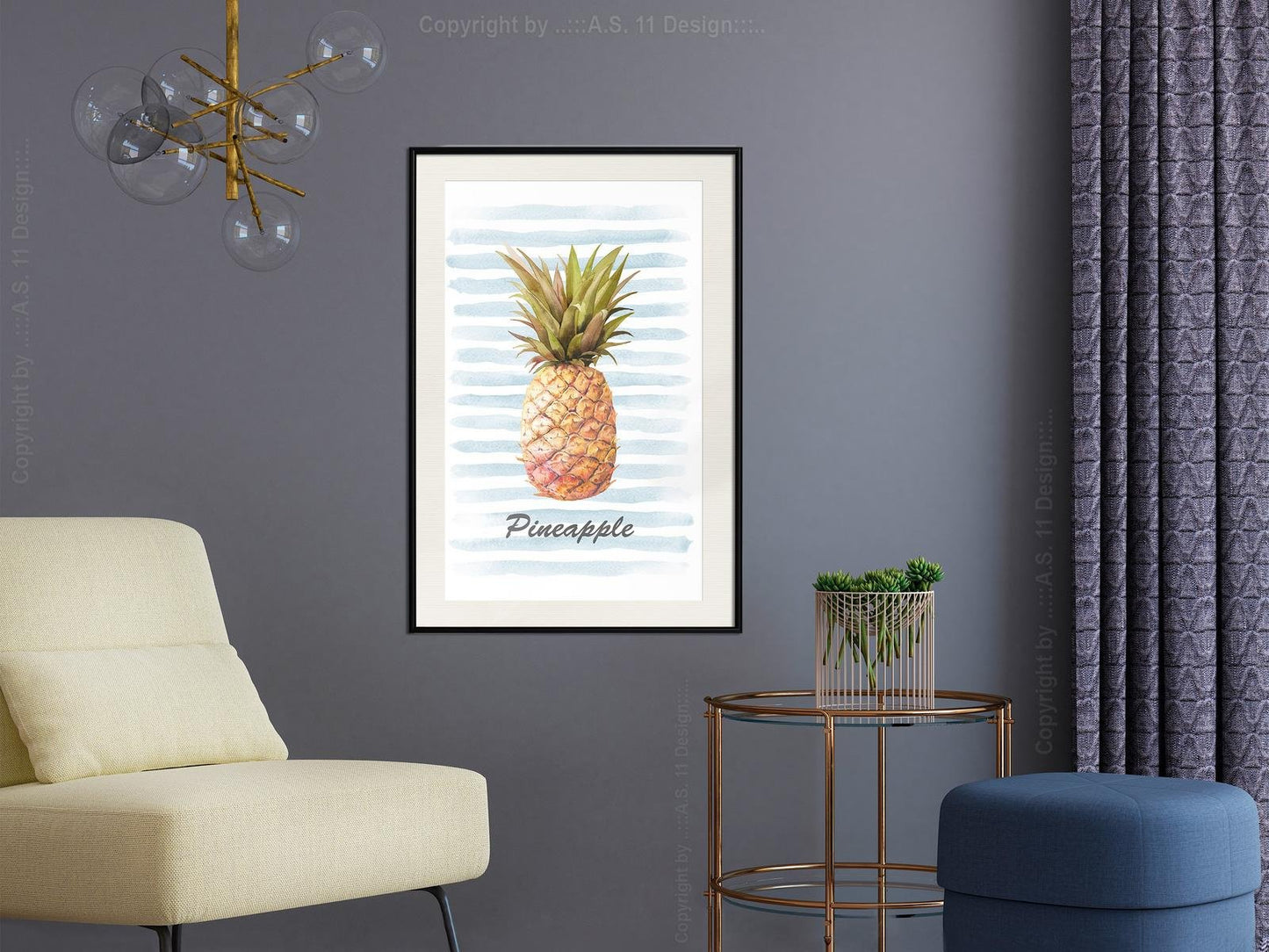 Ananas auf gestreiftem Hintergrund